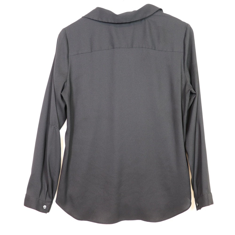ANN TAYLOR Black Long Sleeve Button Down V-Neck Blouse LP - Picture 2 of 6